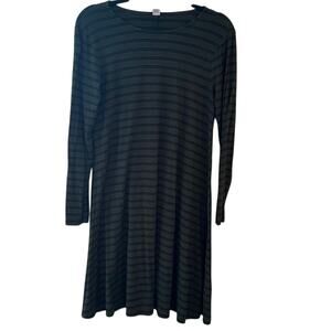 Old Navy Women's Knit Swing Dress Green Black Stripe Long Sleeve Size Small